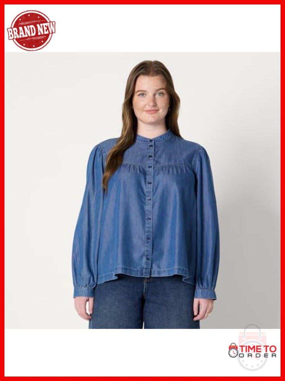 Women's Relaxed-Fit Denim Button-Front Chambray Blouse Tunic - Picture 5 of 6